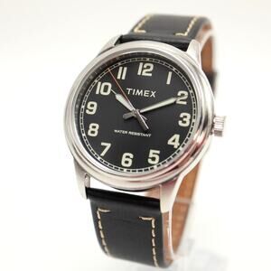 Timex Mens New England Dress 40mm Watch Black Leather Strap w New Battery